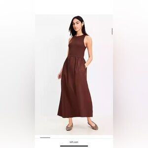 Poplin Mixed Media Midi Pocket Dress- size M
